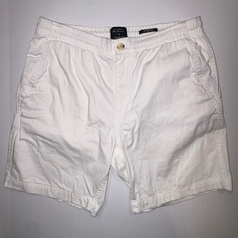 Ben Sherman Mens White Regular‎ Fit Stretch Chino Shorts Elastic Waist